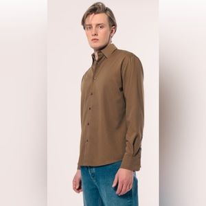 Amendi Mens SZ Medium Multi Brown Jon Long Sleeve‎ Dress Shirt Button Front NEW